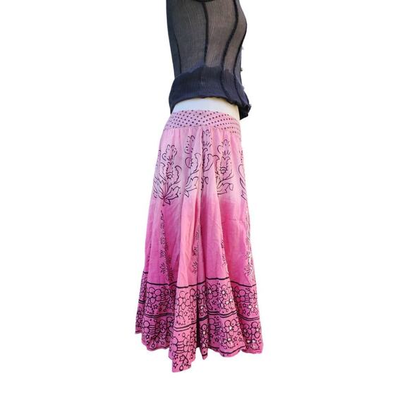 Vtg Y2k Pink Ombre Polka Dot Paisley Barbie Floral Kawaii Flowy Cotton Skirt M - Picture 4 of 8